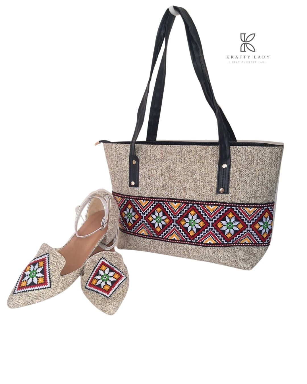 Threaded Duo – Hand Embroidered Canvas Bag & Shoes Set