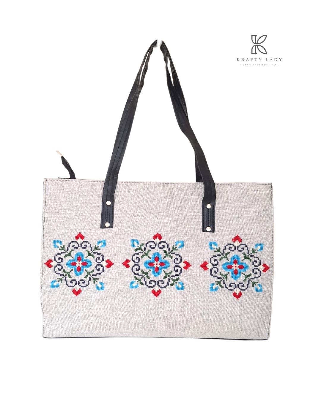 Mixed Hue Embroidery Bag with Black Straps - Stitch Symphony
