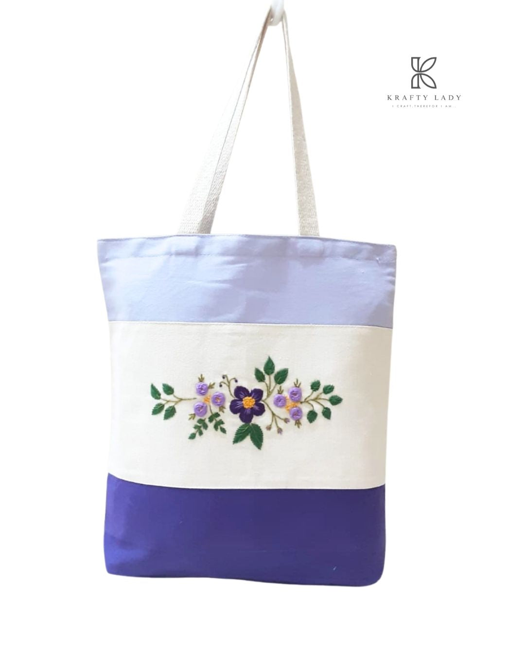 Lavender Bloom Hand-Embroidered Tote Bag