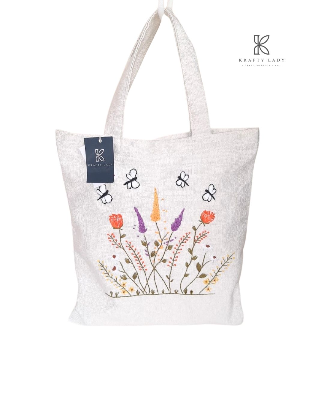 Handmade Embroidered Tote – Multicolor Stitching