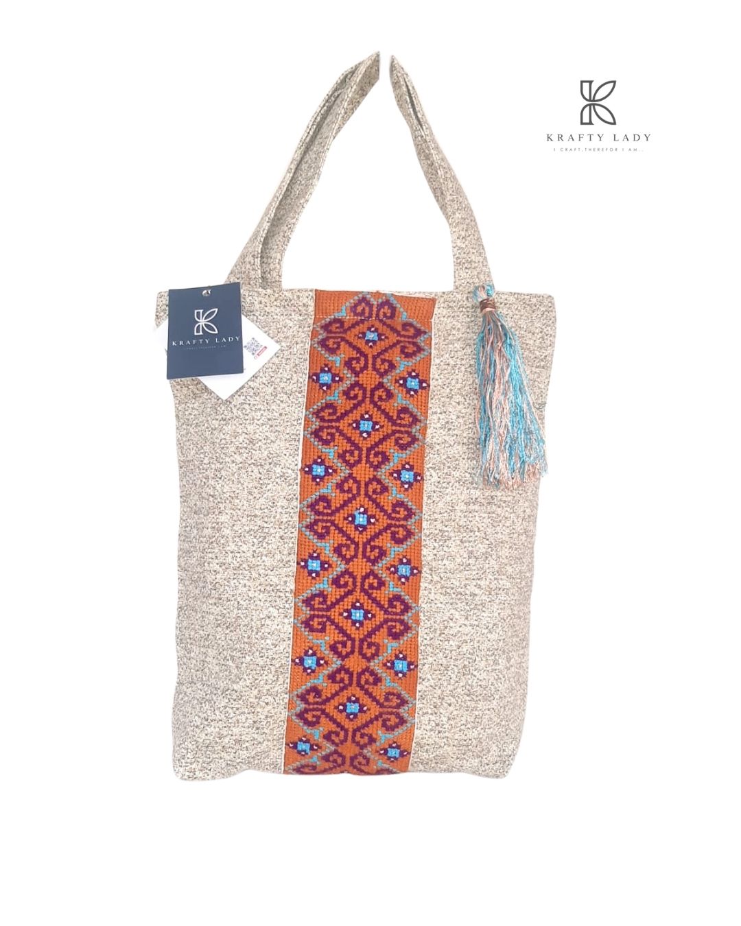 Brown Base Tote – Hand Embroidered Traditional Design on High Quality Fabric
