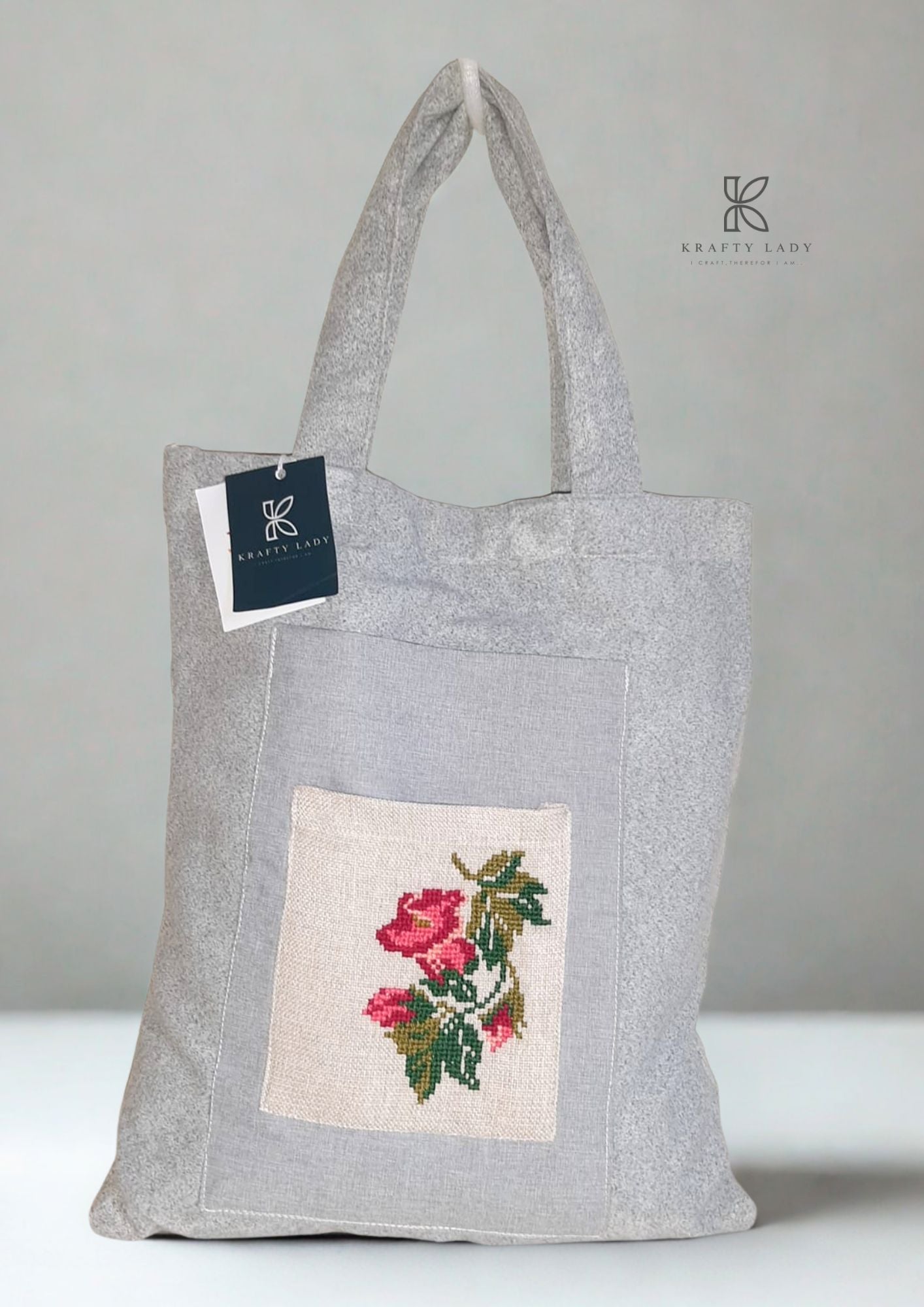 🌹 Elegant Rose Hand-Embroidered Tote Bag