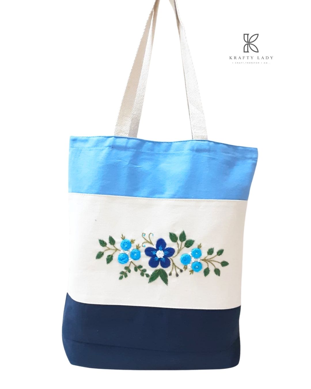 Blue Blossom Hand-Embroidered Tote Bag