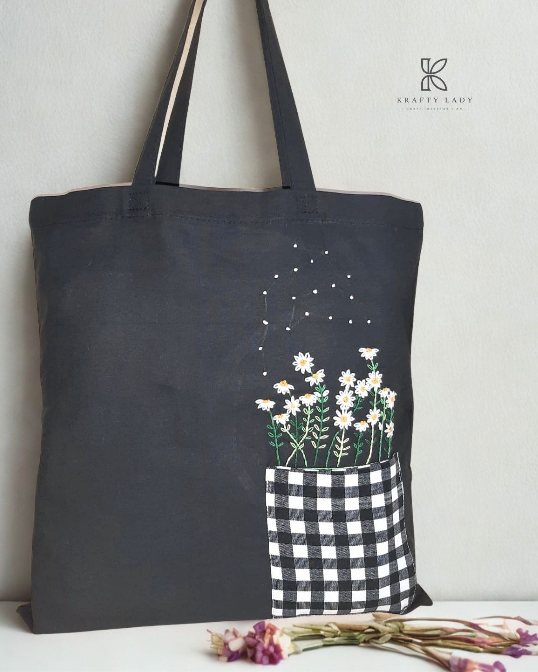 Gingham Garden Embroidered Tote