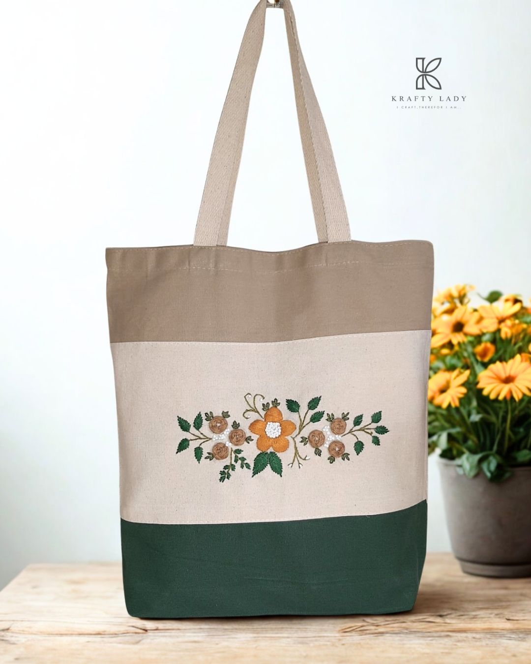 Handmade Embroidered Floral Tote Bag