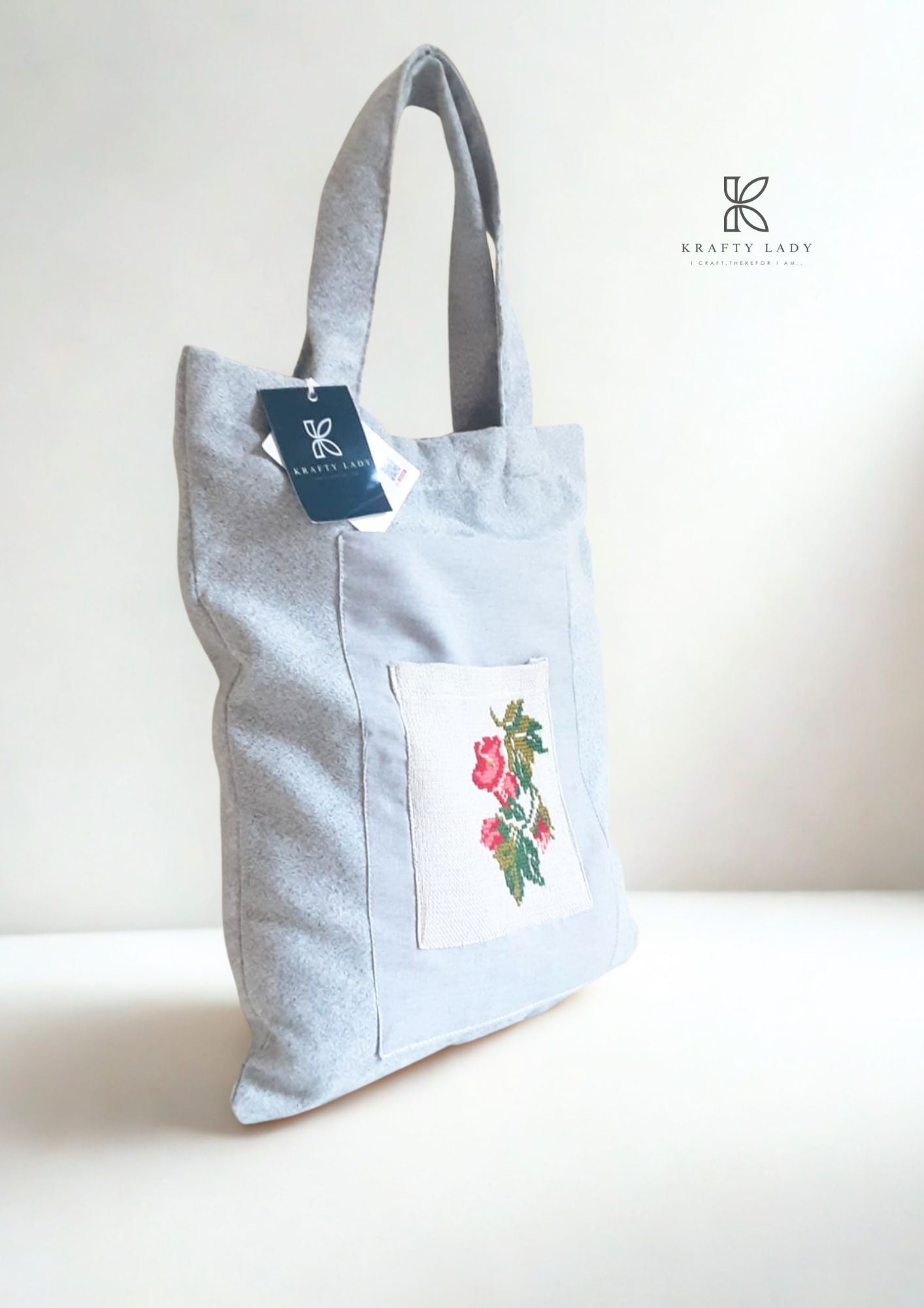 🌹 Elegant Rose Hand-Embroidered Tote Bag