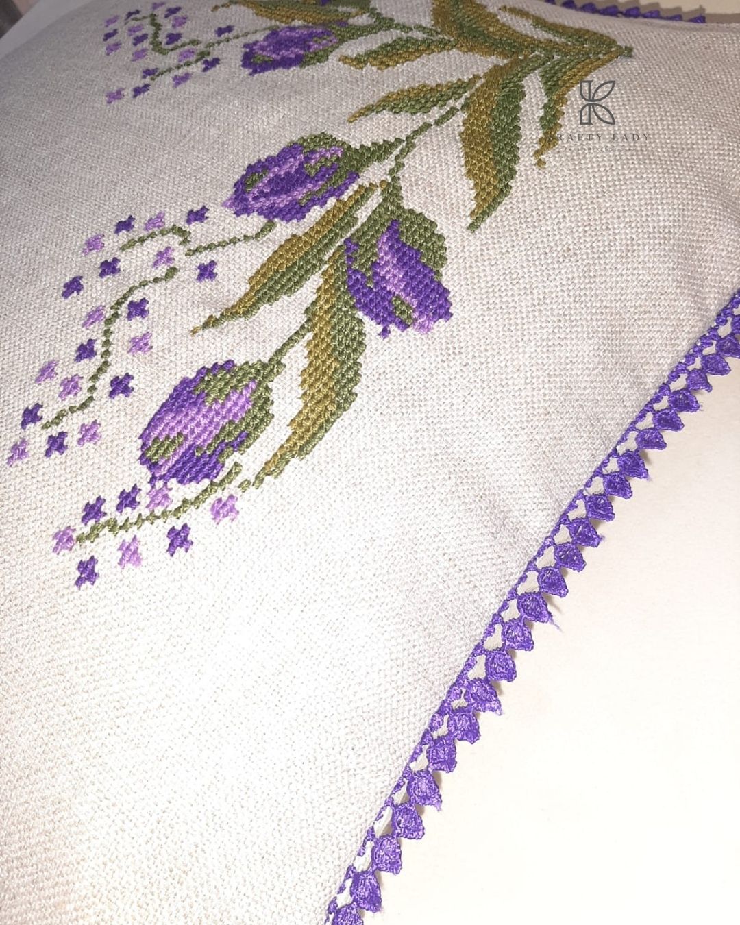 Lavender Grace Hand-Embroidered Cushion Light