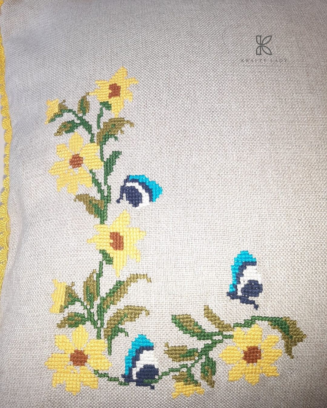 Golden Bloom Hand-Embroidered Cushion