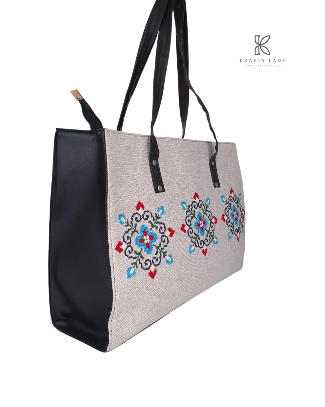 Mixed Hue Embroidery Bag with Black Straps - Stitch Symphony