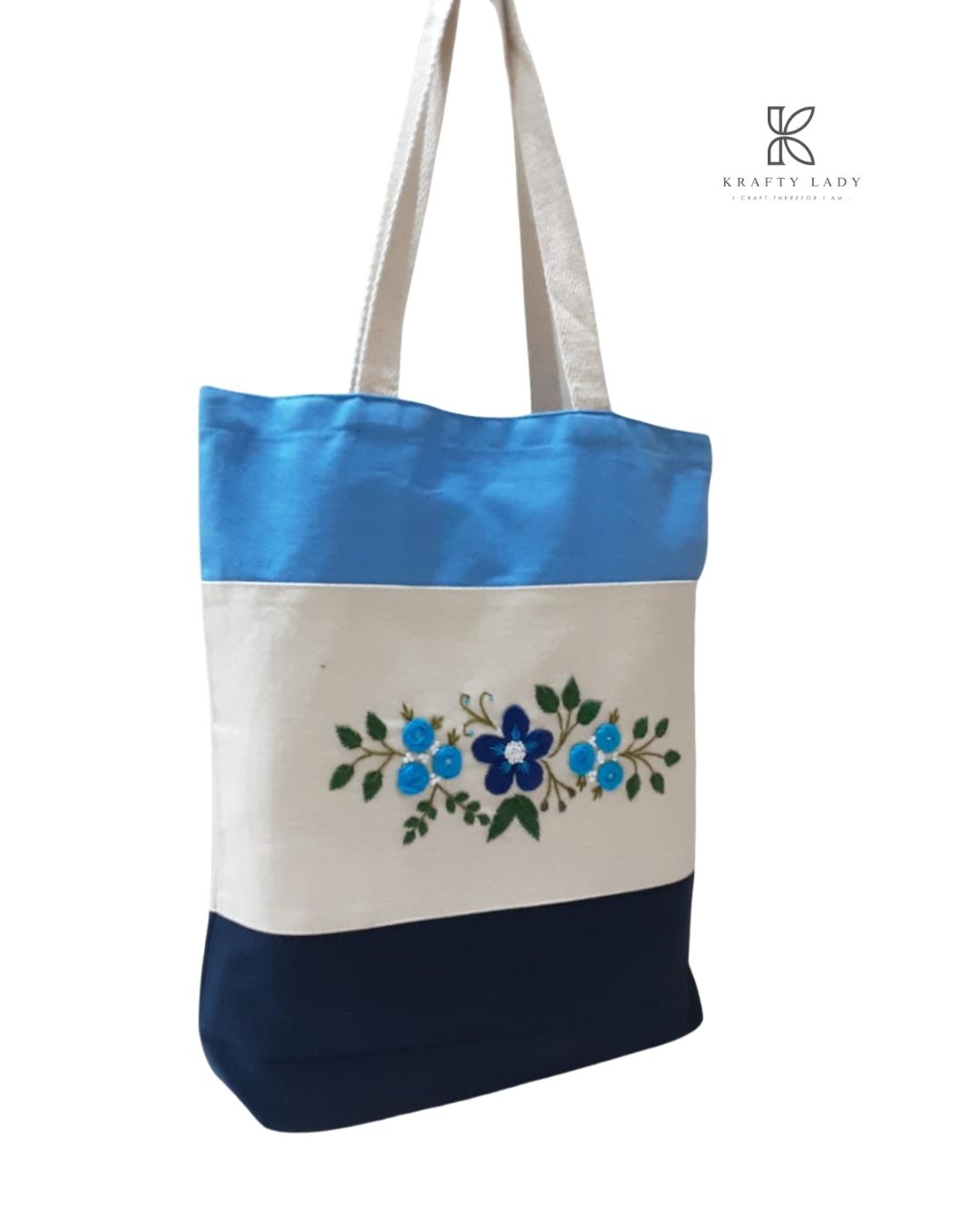 Blue Blossom Hand-Embroidered Tote Bag