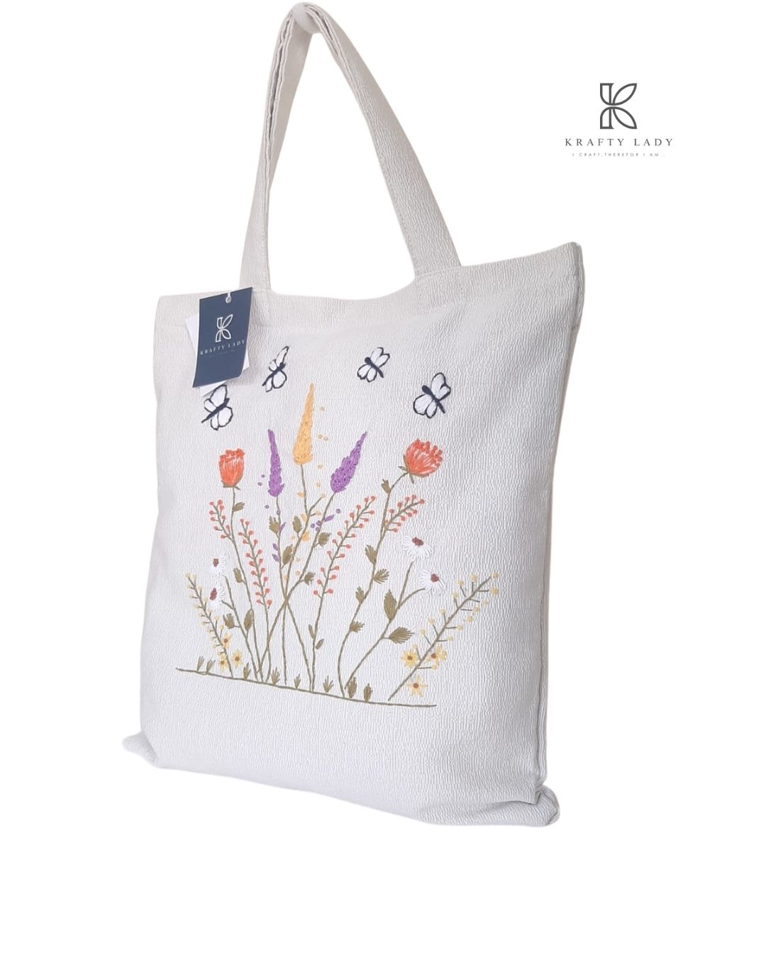 Handmade Embroidered Tote – Multicolor Stitching
