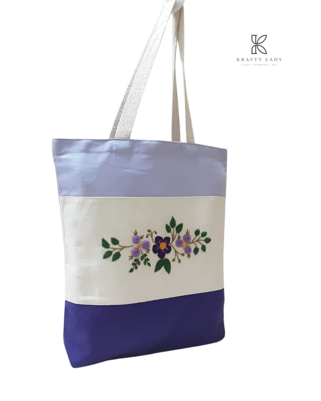 Lavender Bloom Hand-Embroidered Tote Bag