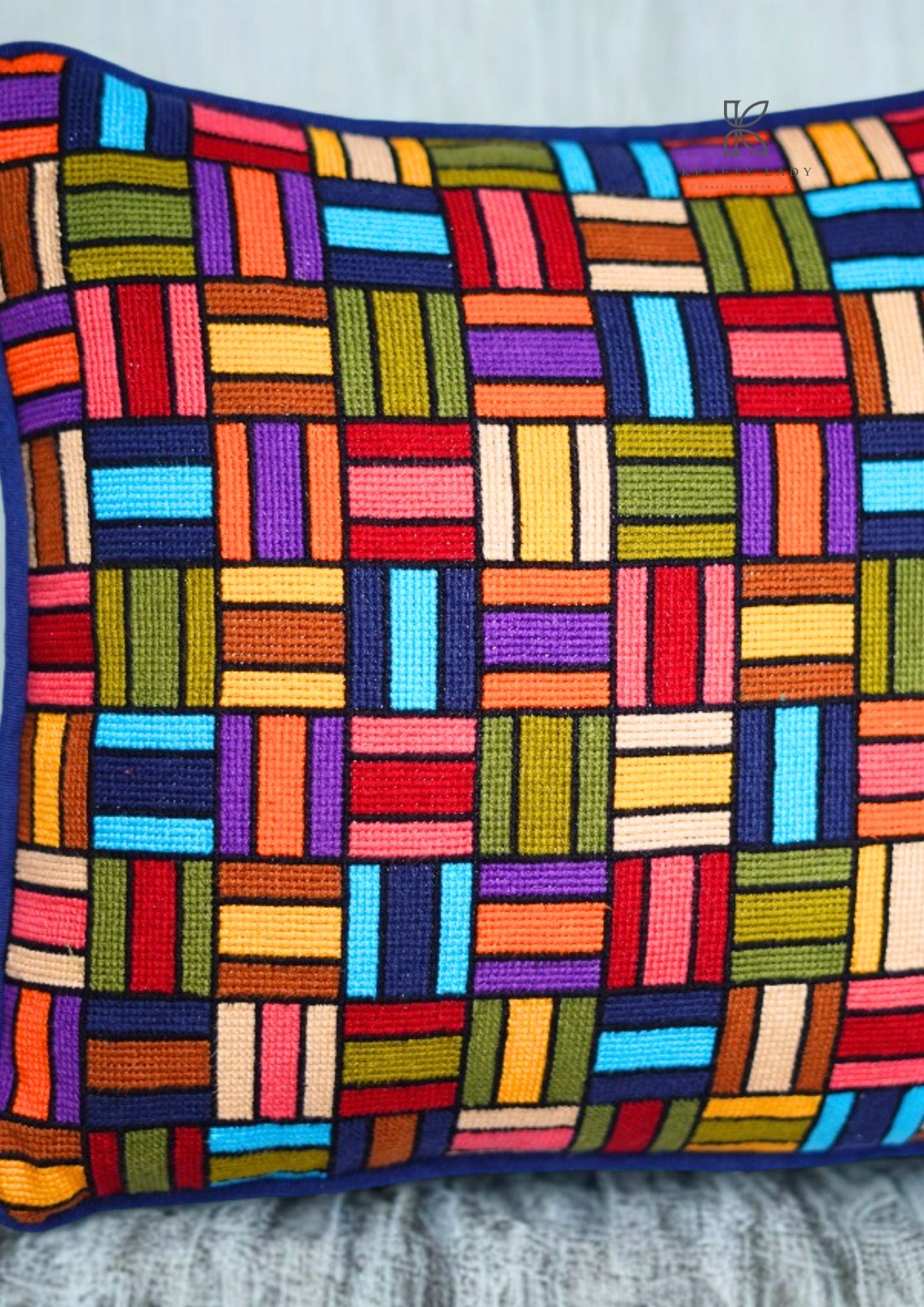 🎨 Color Weave Hand-Embroidered Cushion