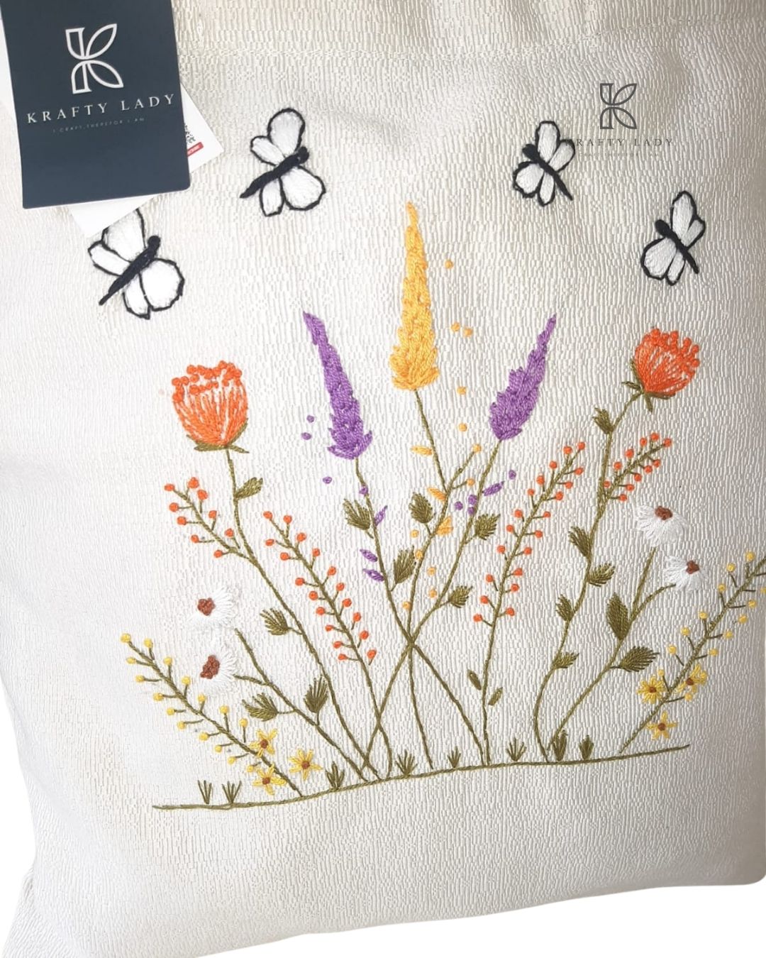 Handmade Embroidered Tote – Multicolor Stitching