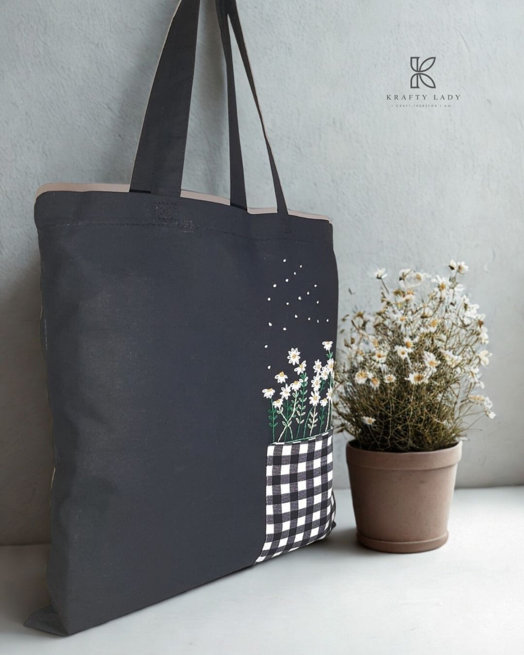 Gingham Garden Embroidered Tote