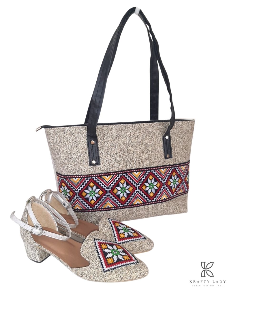 Threaded Duo – Hand Embroidered Canvas Bag & Shoes Set