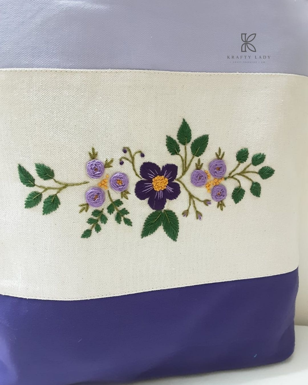 Lavender Bloom Hand-Embroidered Tote Bag