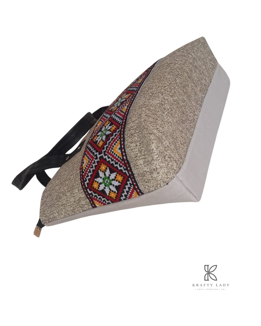 Canvas Bloom – Cream Bag with Multicolor Embroidery & Black Strap