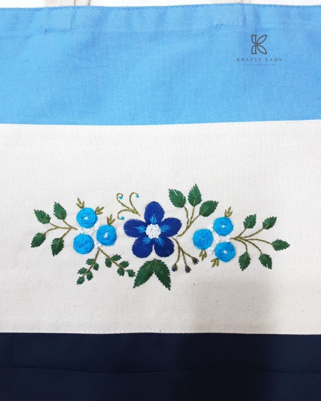 Blue Blossom Hand-Embroidered Tote Bag