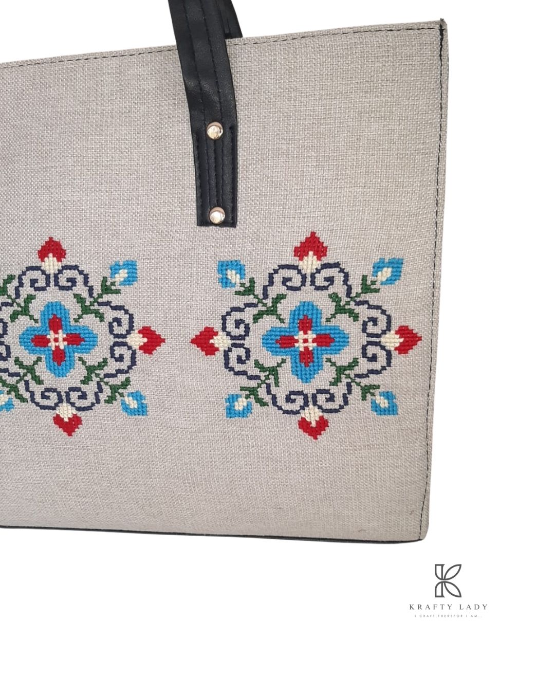 Mixed Hue Embroidery Bag with Black Straps - Stitch Symphony