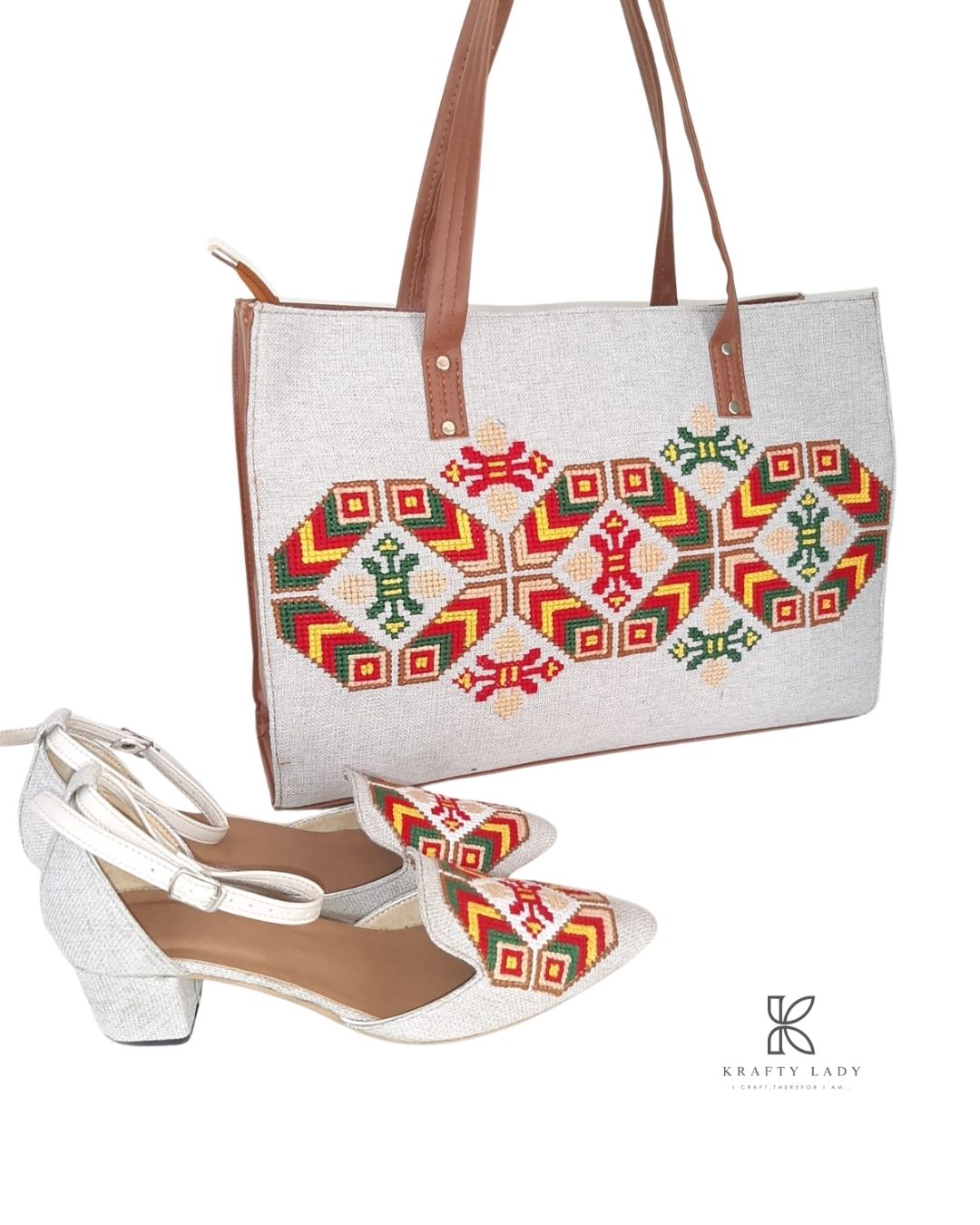 Canvas Embroidery Bag & Shoes - Krafty Lady Signature Set