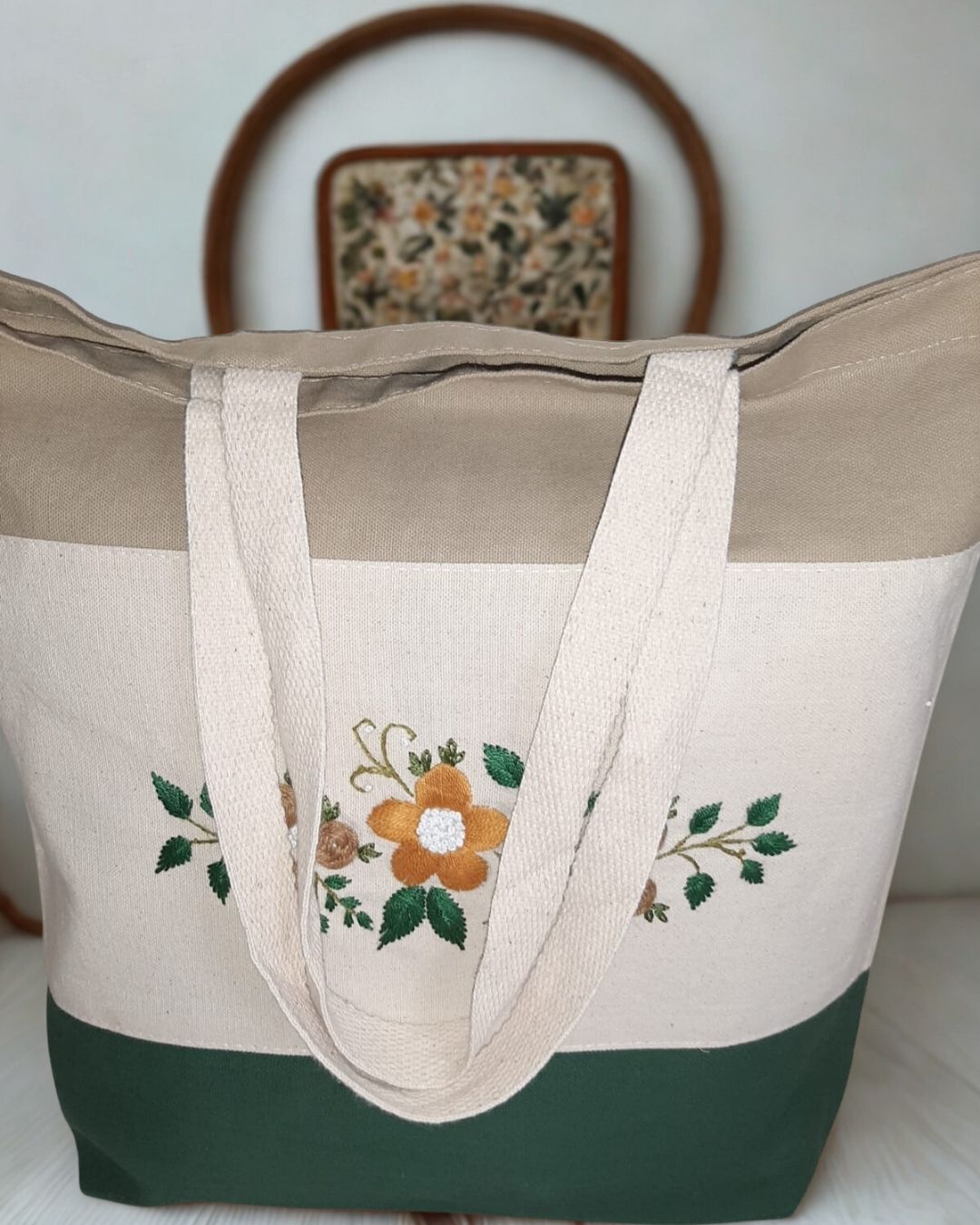 Handmade Embroidered Floral Tote Bag