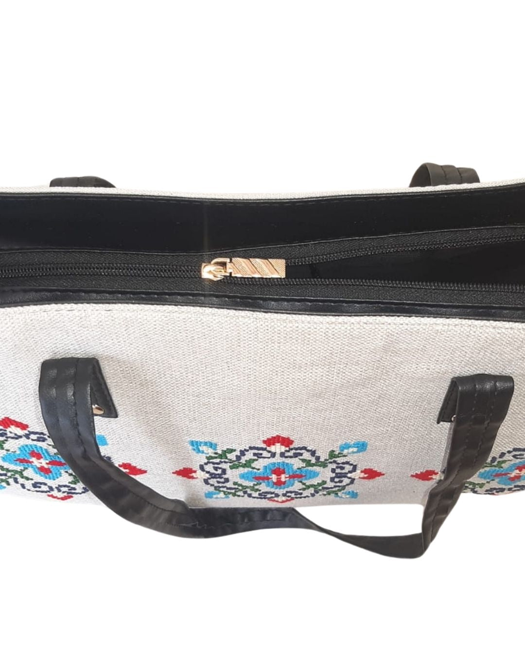 Mixed Hue Embroidery Bag with Black Straps - Stitch Symphony