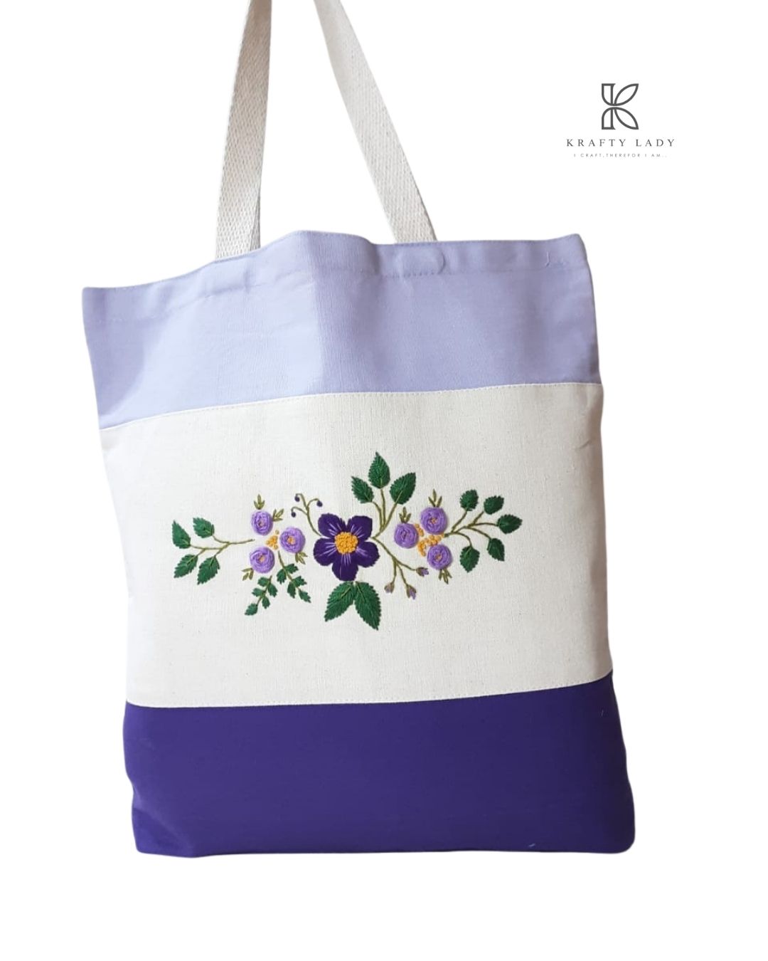 Lavender Bloom Hand-Embroidered Tote Bag