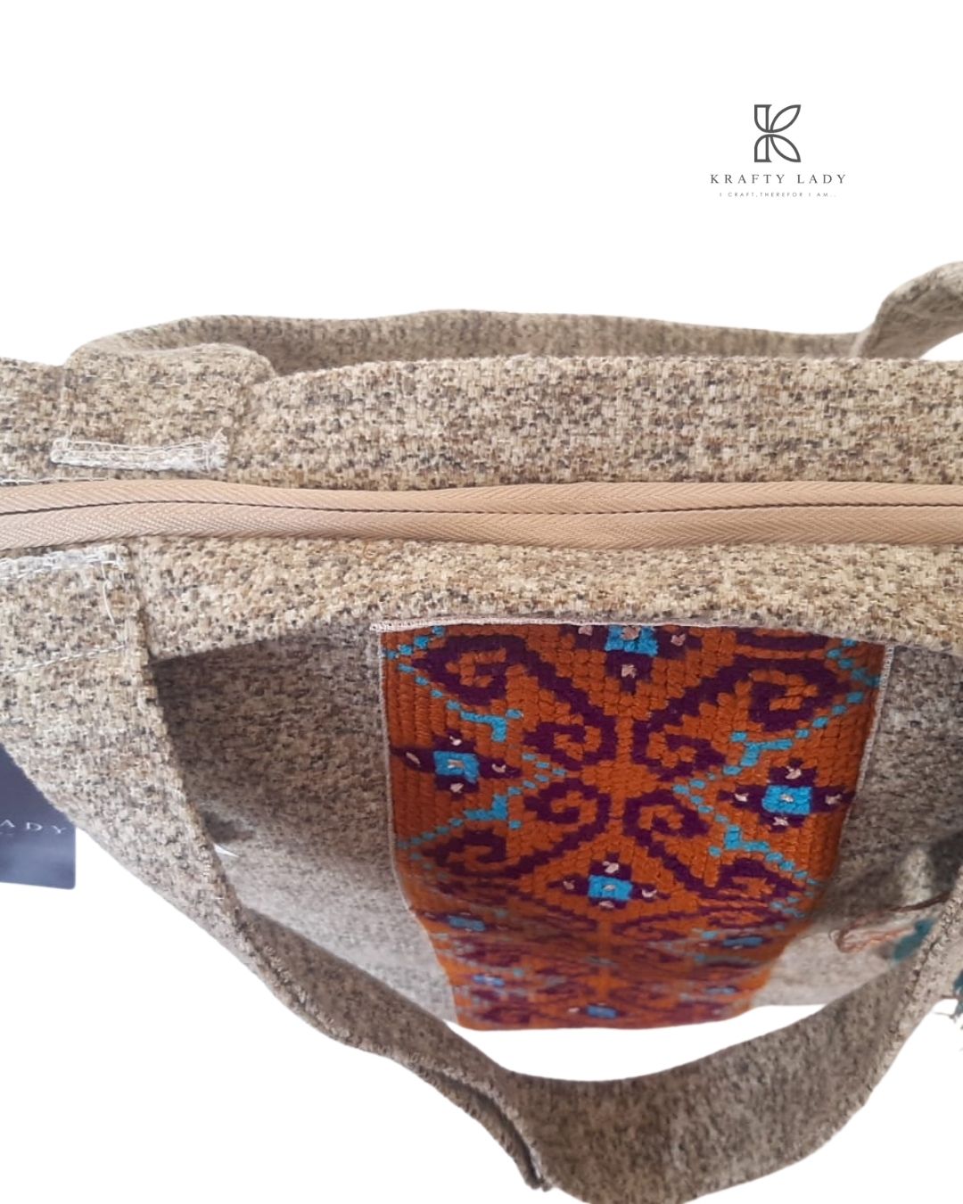 Brown Base Tote – Hand Embroidered Traditional Design on High Quality Fabric