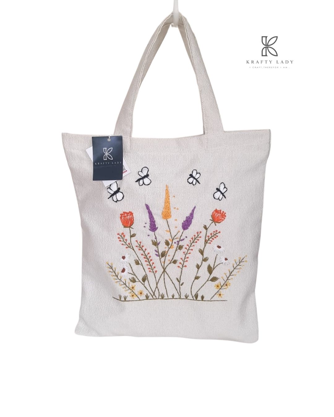 Handmade Embroidered Tote – Multicolor Stitching