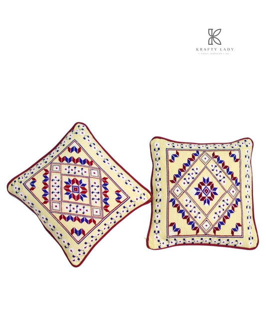 Desert Diamond Hand-Embroidered Cushion Pair