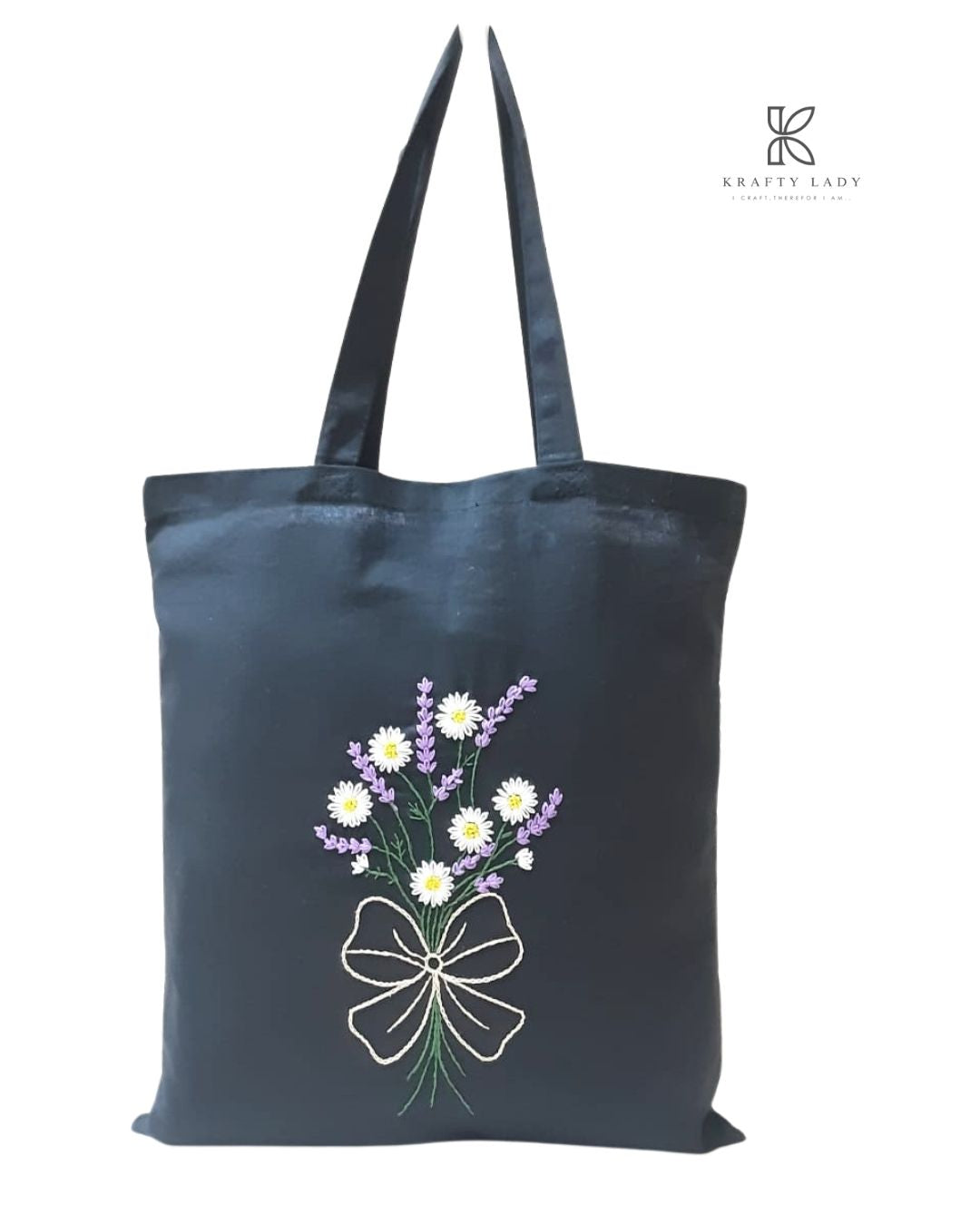 Black tote bag with floral design 