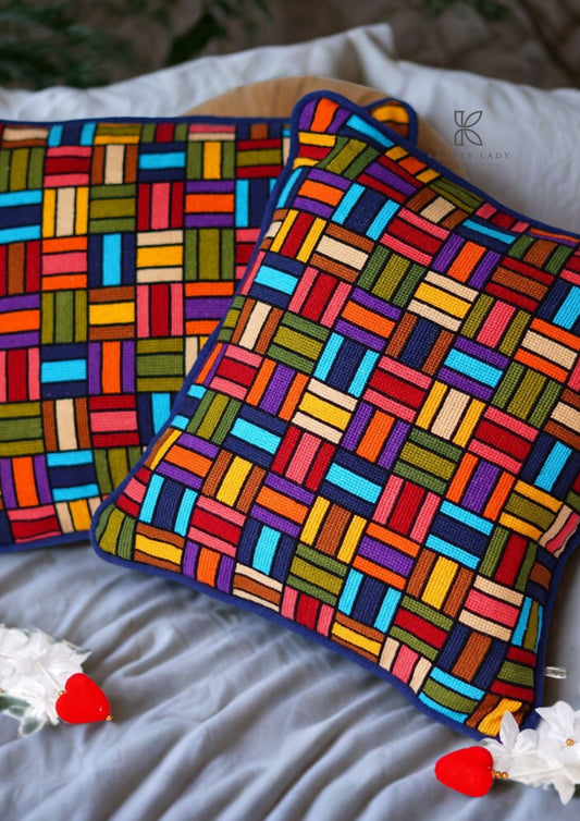 🎨 Color Weave Hand-Embroidered Cushion