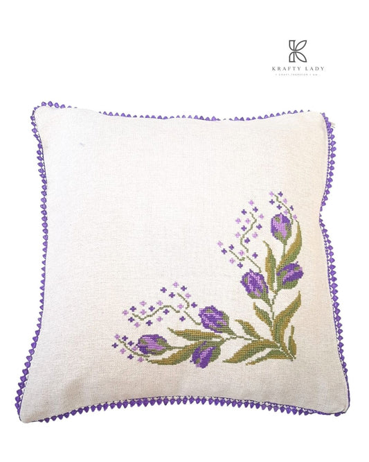 Lavender Grace Hand-Embroidered Cushion Light