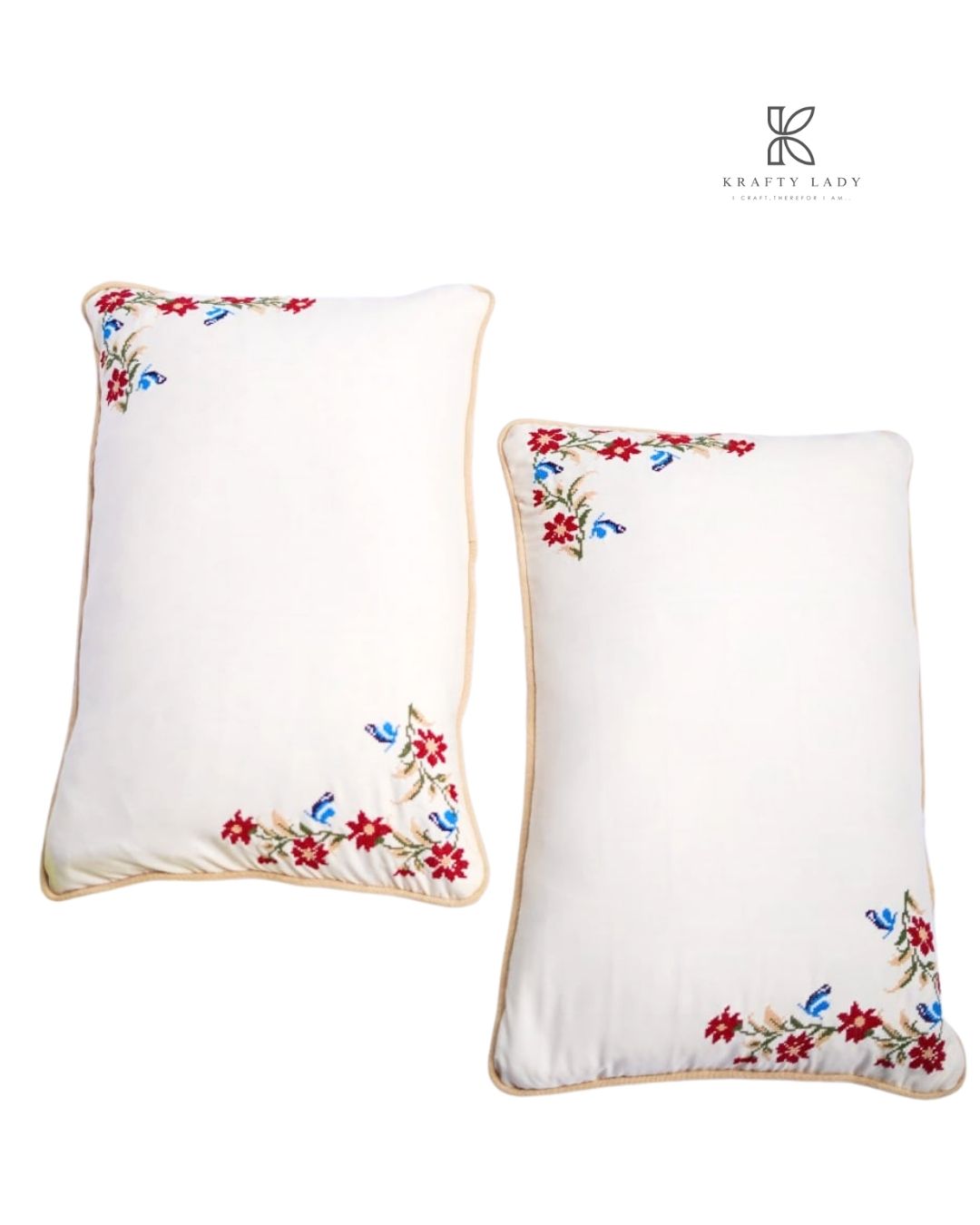 Floral Whisper Hand-Embroidered Cushion Pair