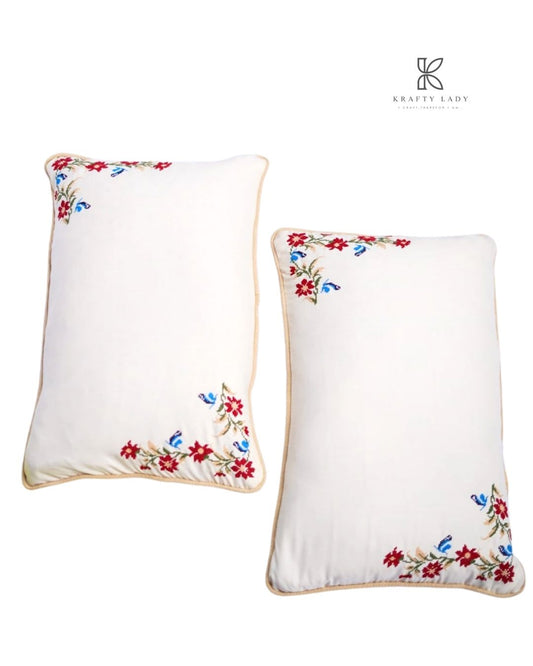 Floral Whisper Hand-Embroidered Cushion Pair