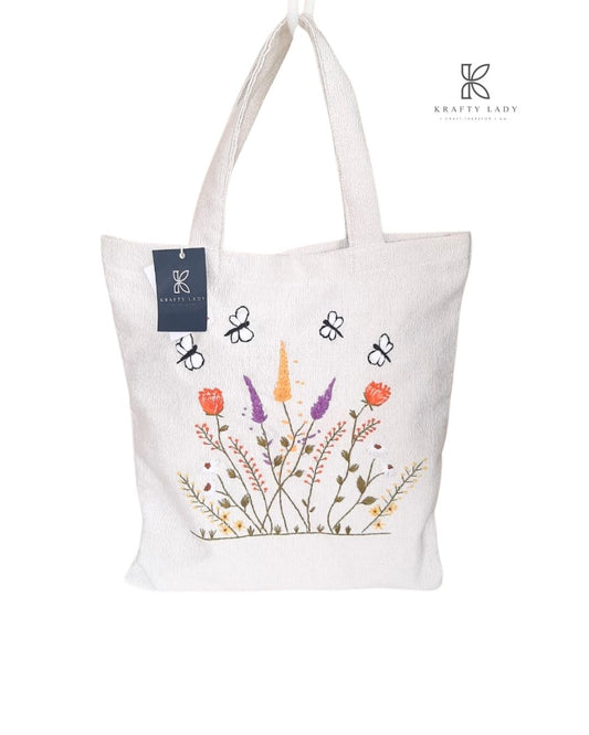 Handmade Embroidered Tote – Multicolor Stitching