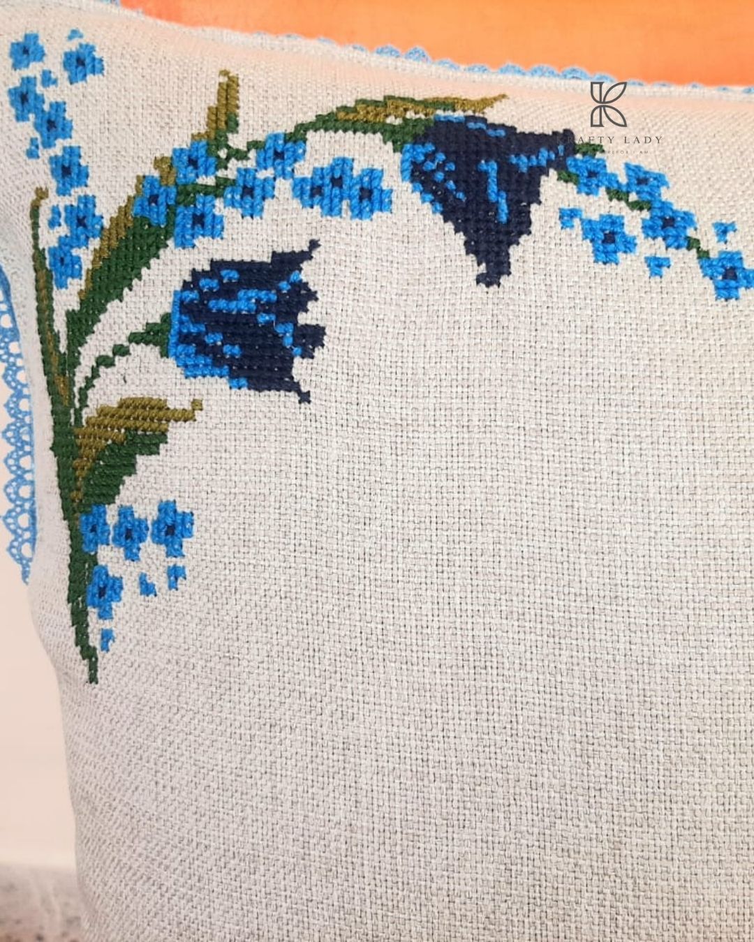 Bluebell Charm Hand-Embroidered Cushion Covers